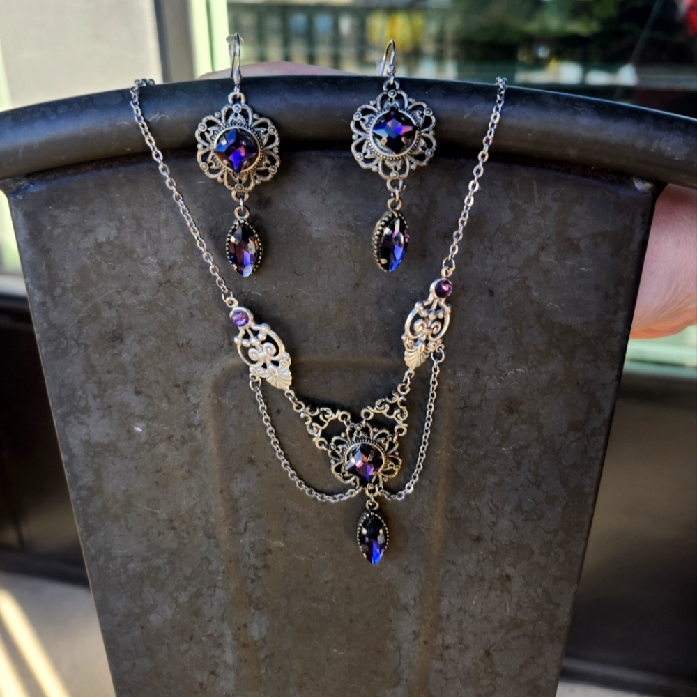 Amethyst jewelry set - Necklace earrings formal dress jewelry